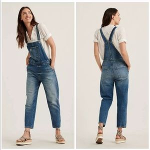 Lucky Brand boyfriend distressed denim overalls